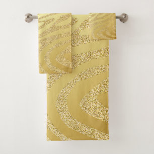 Goldene Zebra-Skin-Streifen auf Gold-Glitzer Badhandtuch Set