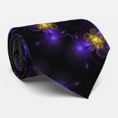 Goldene zentrierte Lila Fraktal-Blume Krawatte (Gerollt)