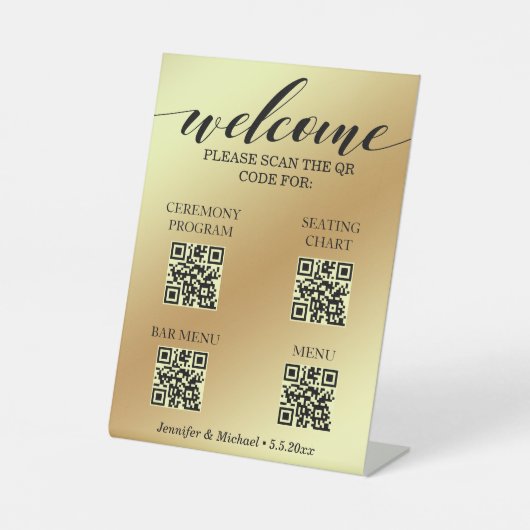 Goldene Zeremonie und Sitzplakette und Bar Menü qr Sockelschild (Vorderseite)