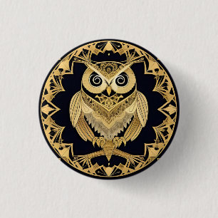 Goldene Zier-Eule mit dekorativem Design Button