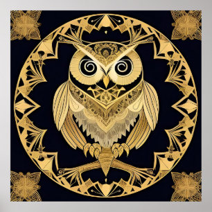 Goldene Zier-Eule mit dekorativem Design Poster