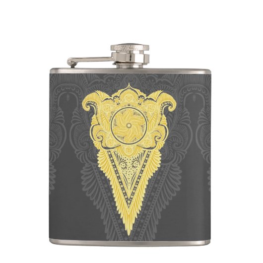 Goldene Zierflame Flachmann (Vorderseite)