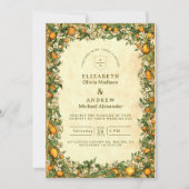 Goldene Zitrusgarten-Hochzeit Einladung (Vorderseite)