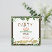 Goldene Zootiere Jungle Safari Geburtstagsparty Einladung (Stehend Vorderseite)