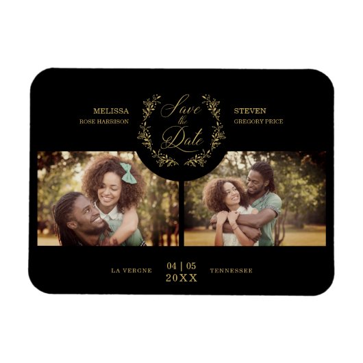 Goldene Zweige Elegante 2 individuelle Fotos Hochz Magnet (Horizontal)