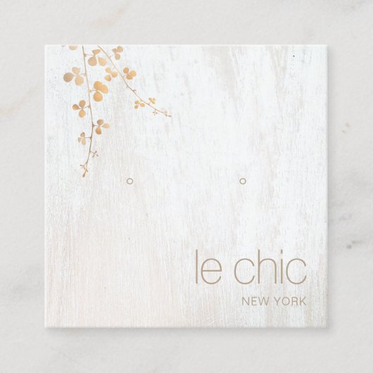 Goldene Zweigstelle Weißer Holzplatz Quadratische Visitenkarte (Vorderseite)