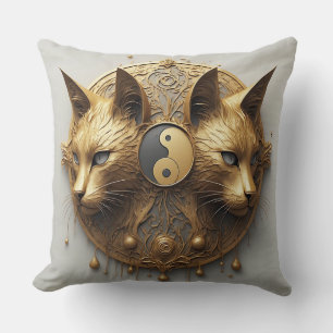 Goldene Zwillingskatze Yin Yang Skulptur Kissen