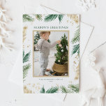 Goldenen Foil Pine Needles Foto Saison Grüße Feiertagspostkarte<br><div class="desc">Die Grüße der Saison! Senden Sie Ihre herzlichsten Grüße der Saison mit unserer individuell gestaltbaren Foto-Postkarte,  mit einem schönen grünen Aquarell-Design und Imitaten goldenen Folie Pine Nadeln. Personalisieren Sie diese elegante Foto-Urlaubspostkarte mit Ihrem Lieblings-Foto und Ihrer Botschaft,  um eine stilvolle und unvergessliche Urlaubskarte für Freunde und Familie zu kreieren.</div>