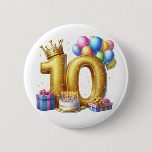 Goldener 10. Geburtstag Button