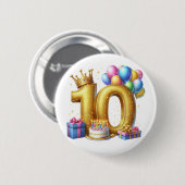 Goldener 10. Geburtstag Button (Vorne & Hinten)