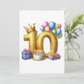 Goldener 10. Geburtstag Einladung (Stehend Vorderseite)