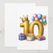 Goldener 10. Geburtstag Einladung (Vorne/Hinten)