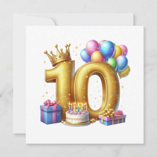 Goldener 10. Geburtstag Einladung (Vorderseite)