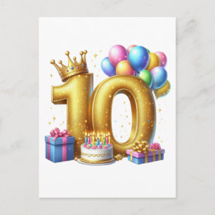 Goldener 10. Geburtstag Feiertagspostkarte