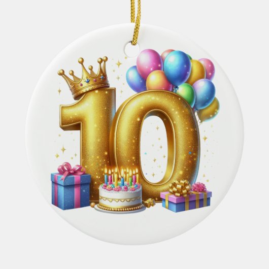 Goldener 10. Geburtstag Keramik Ornament (Vorne)