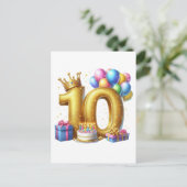 Goldener 10. Geburtstag Postkarte (Stehend Vorderseite)