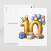 Goldener 10. Geburtstag Postkarte (Vorne/Hinten)