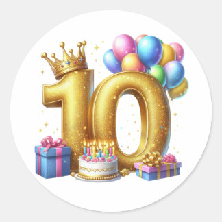 Goldener 10. Geburtstag Runder Aufkleber