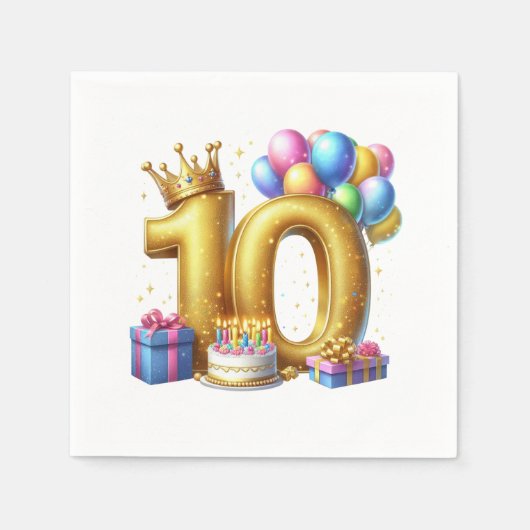 Goldener 10. Geburtstag Serviette (Vorderseite)