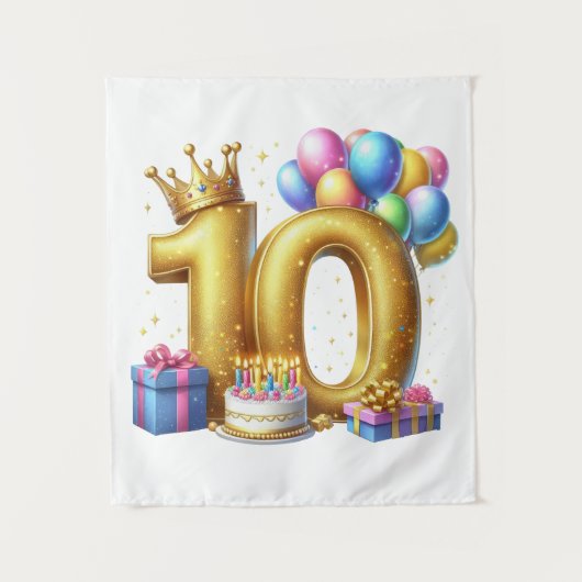 Goldener 10. Geburtstag Wandteppich (Vorderseite)