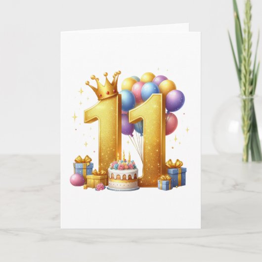 Goldener 11. Geburtstag Dankeskarte (Vorderseite)