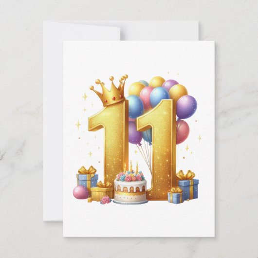 Goldener 11. Geburtstag Einladung (Vorderseite)