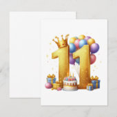Goldener 11. Geburtstag Einladung (Vorne/Hinten)