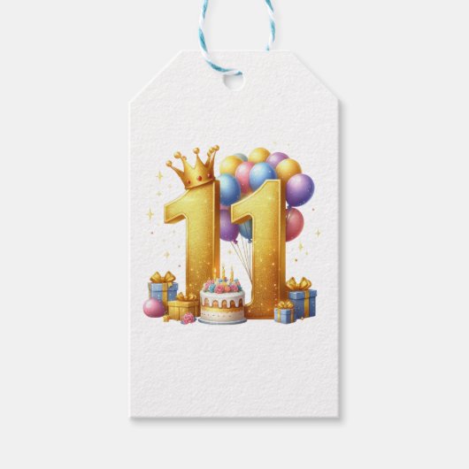 Goldener 11. Geburtstag Geschenkanhänger (Vorderseite)
