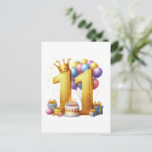 Goldener 11. Geburtstag Postkarte (Stehend Vorderseite)
