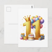 Goldener 11. Geburtstag Postkarte (Vorne/Hinten)