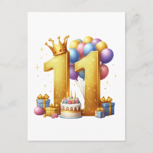Goldener 11. Geburtstag Postkarte (Vorderseite)