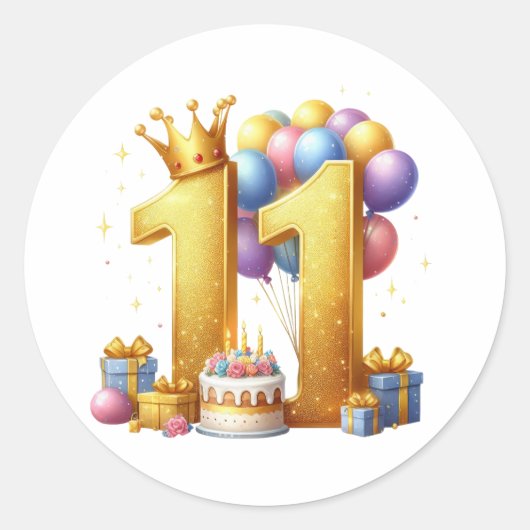 Goldener 11. Geburtstag Runder Aufkleber (Vorderseite)