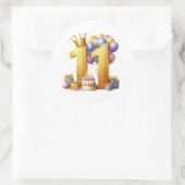 Goldener 11. Geburtstag Runder Aufkleber (Tasche)