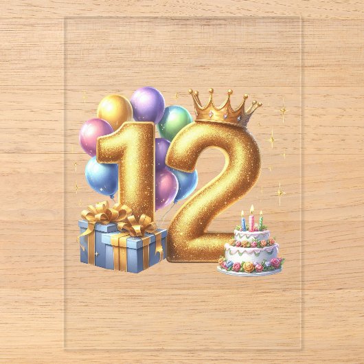 Goldener 12. Geburtstag Acryleinladungen (Vorderseite)