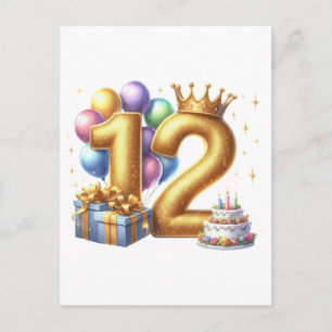 Goldener 12. Geburtstag Ankündigungspostkarte