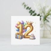 Goldener 12. Geburtstag Einladung (Stehend Vorderseite)