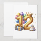 Goldener 12. Geburtstag Einladung (Vorne/Hinten)