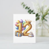 Goldener 12. Geburtstag Einladung (Stehend Vorderseite)