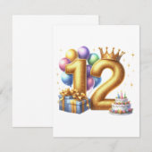 Goldener 12. Geburtstag Einladung (Vorne/Hinten)