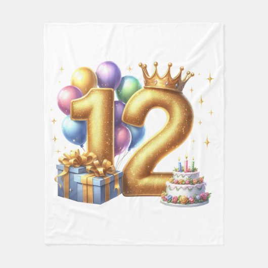 Goldener 12. Geburtstag Fleecedecke (Vorderseite)