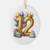 Goldener 12. Geburtstag Keramik Ornament (Rechts)