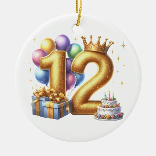Goldener 12. Geburtstag Keramik Ornament (Vorne)