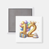 Goldener 12. Geburtstag Magnet (Vorderseite/Rückseite)