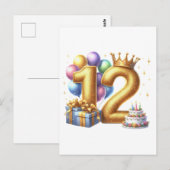 Goldener 12. Geburtstag Postkarte (Vorne/Hinten)