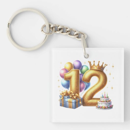 Goldener 12. Geburtstag Schlüsselanhänger (Vorderseite)