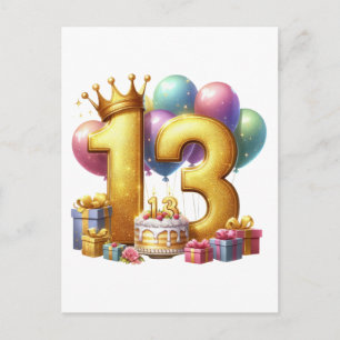 Goldener 13. Geburtstag Ankündigungspostkarte