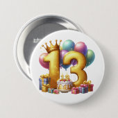 Goldener 13. Geburtstag Button (Vorne & Hinten)