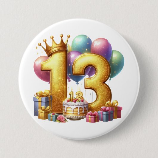 Goldener 13. Geburtstag Button (Vorderseite)