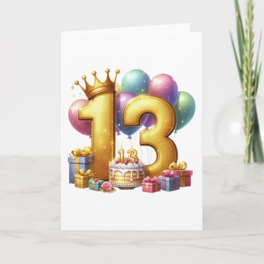 Goldener 13. Geburtstag Dankeskarte (Vorderseite)