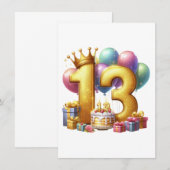 Goldener 13. Geburtstag Einladung (Vorne/Hinten)